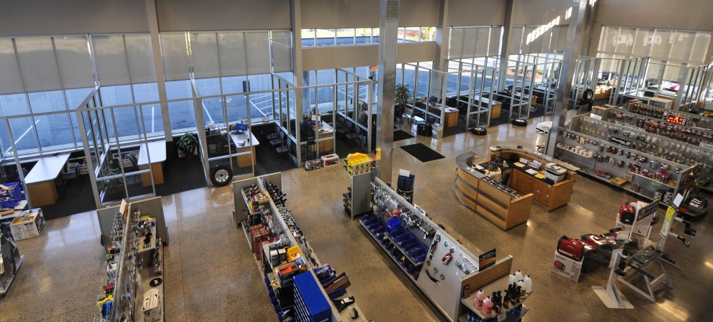 Bird eye view of the Golden Gait Trailers parts department